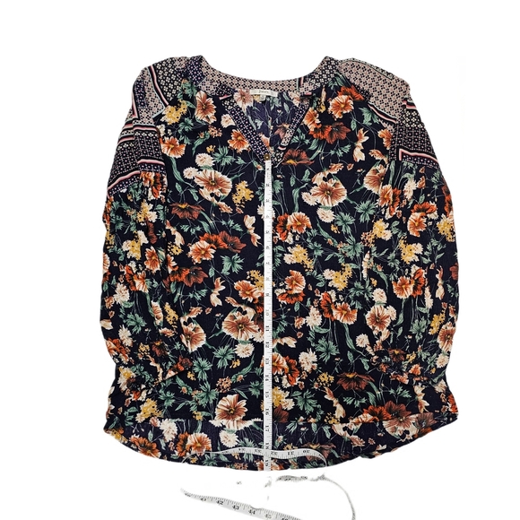 Jodifl Boho Oversized Bubble Sleeved Blue Floral Blouse Top Size S V-Neck Long - Picture 10 of 16